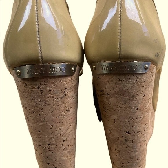 Jimmy Choo Beige Patent Leather Papina Wedge Pumps Size 37 - Picture 5 of 10